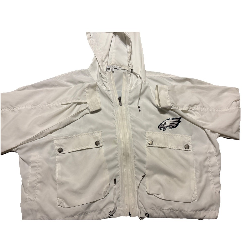 Women's WEAR Erin Andrews White Philadelphia Eagles Zip Small Windbreaker Jacket